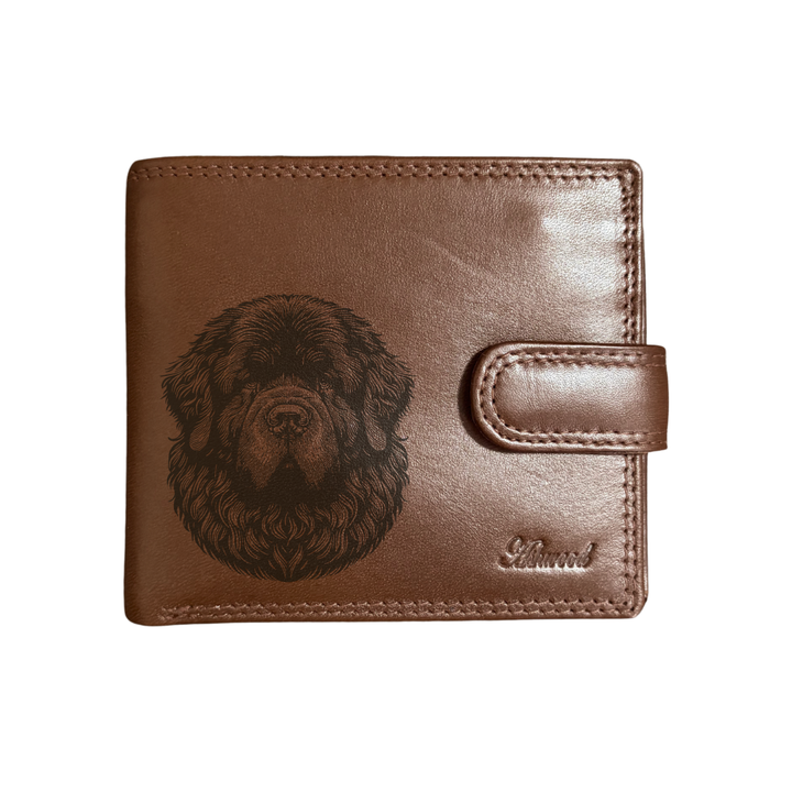 Personalised Newfoundland Face Engraved Dark Tan Genuine Leather Wallet