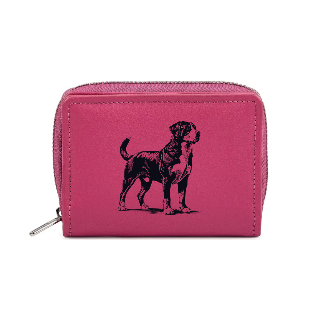 Great Swiss Mountain Dog Standing Engraved Small Leather Purse (Green/Pink/Blue/Red)