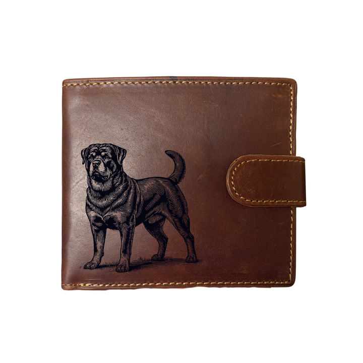 Personalised Rottweiler Standing Engraved Dark Tan Genuine Leather Wallet