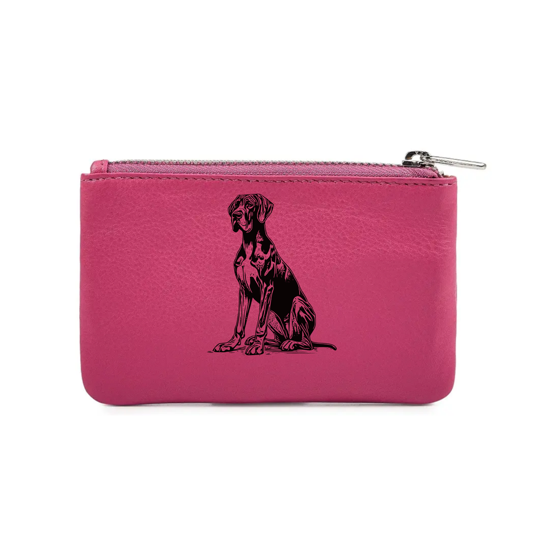 Great Dane Sitting Engraved Genuine Leather Coin Purse (Multiple Colour Options)