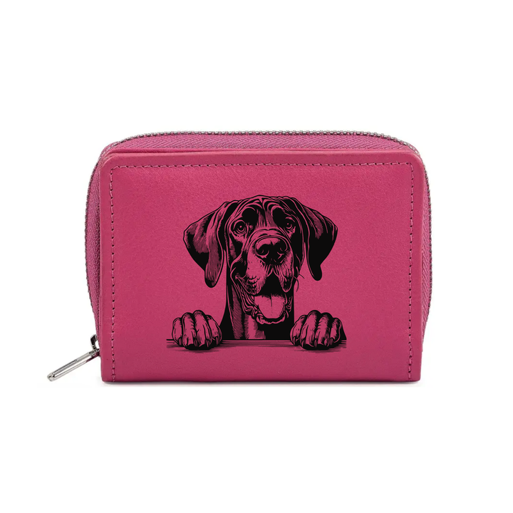 Great Dane Paws Engraved Small Leather Purse (Green/Pink/Blue/Red)
