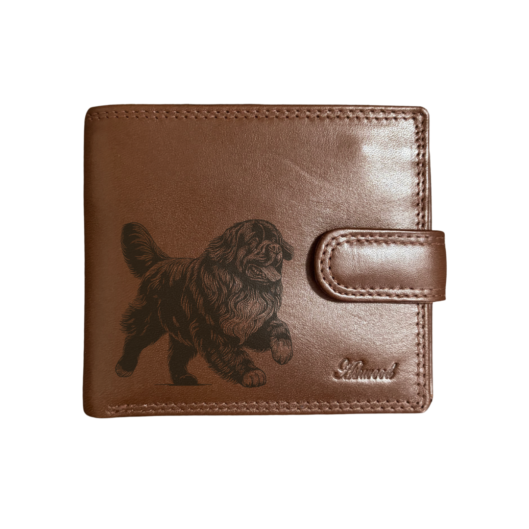 Personalised Newfoundland Running Engraved Dark Tan Genuine Leather Wallet
