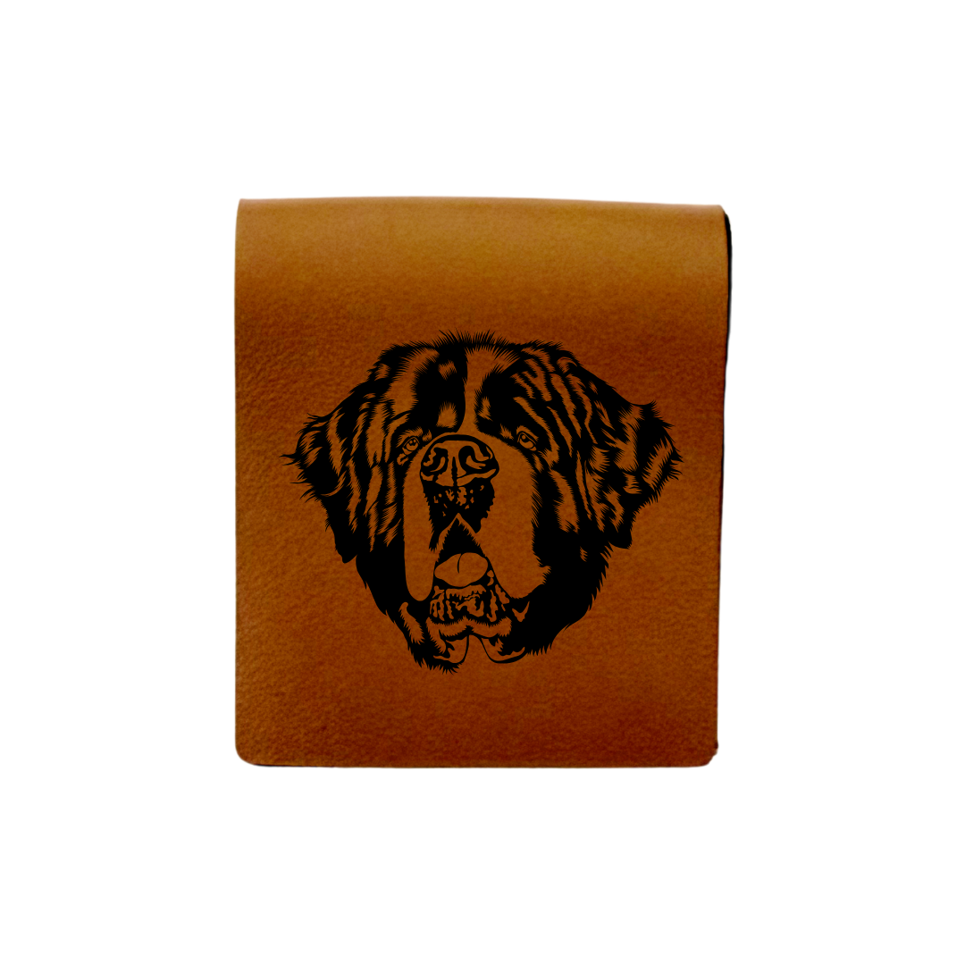 Saint Bernard Face Engraved Genuine Leather Magnetic Bookmark