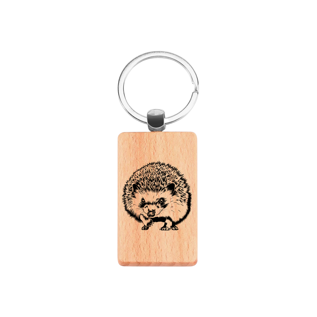 Hedgehog Standing Engraved Rectangle Wooden Keyring