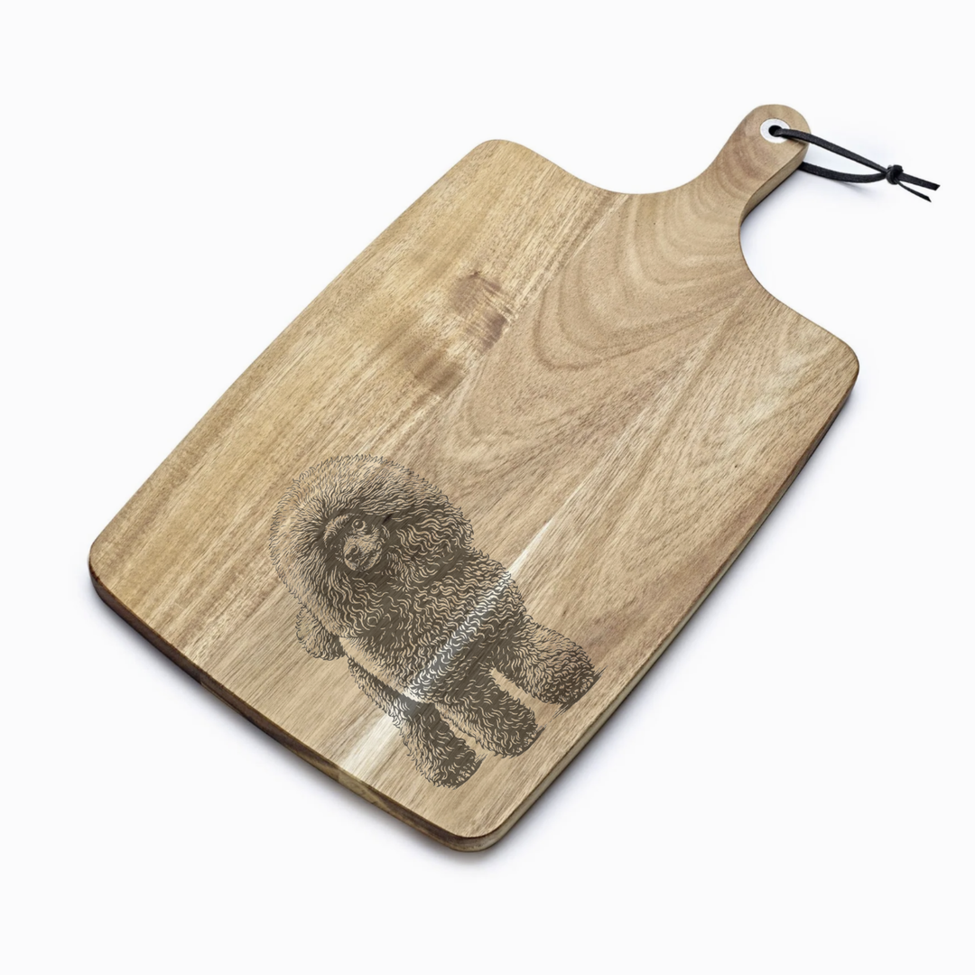 Personalised Dark Poodle Standing Engraved Acacia Serving Board