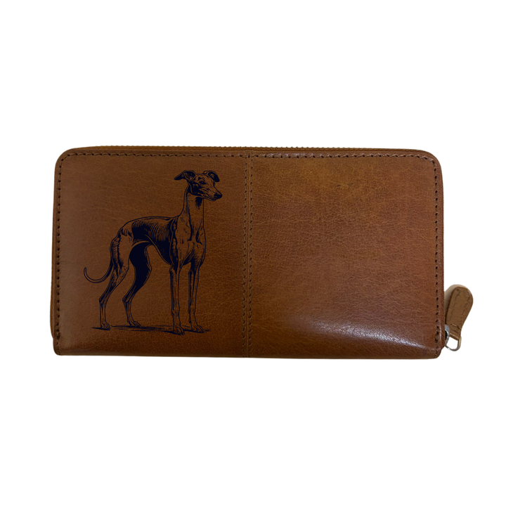 Italian Greyhound Standing Engraved Large Leather Purse