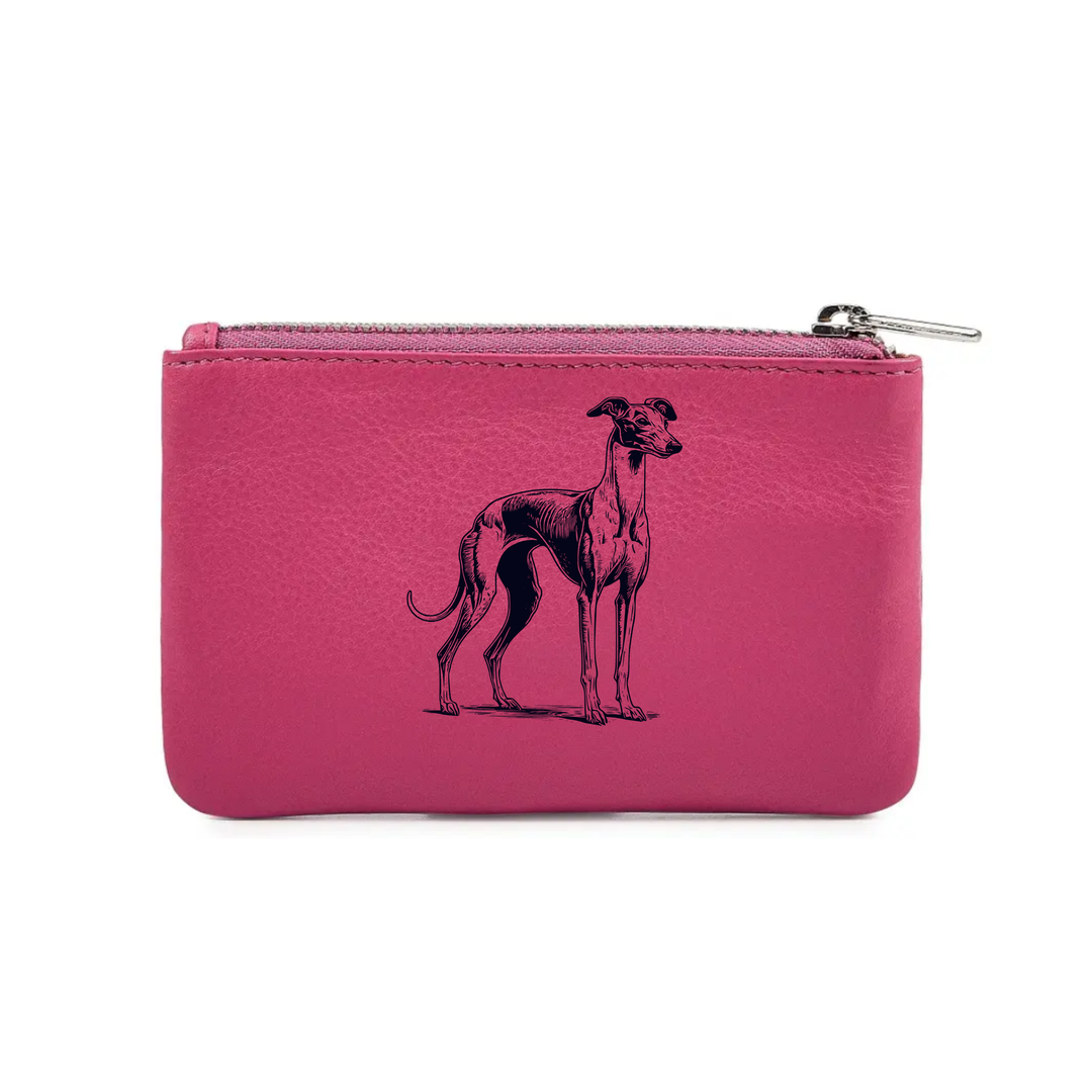 Italian Greyhound Standing Engraved Genuine Leather Coin Purse (Multiple Colour Options)
