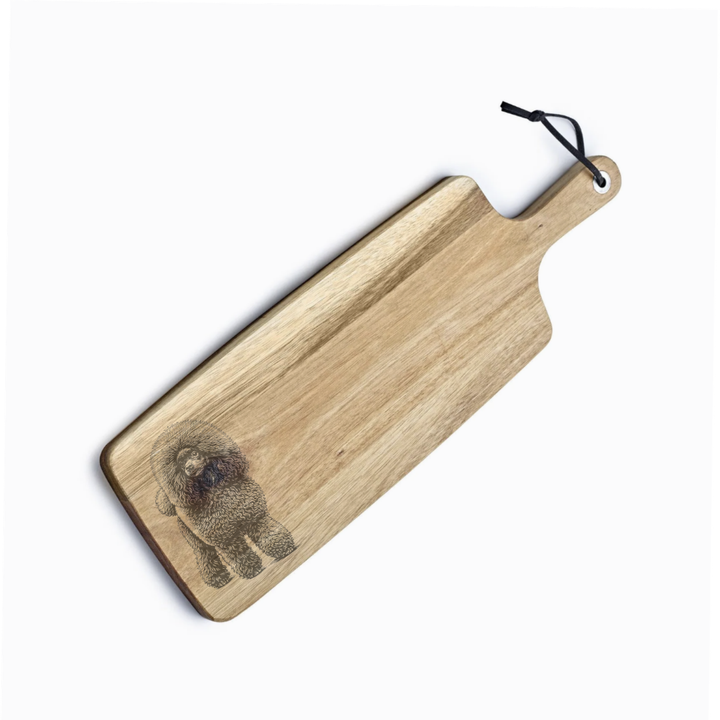 Personalised Dark Poodle Standing Engraved Acacia Serving Board