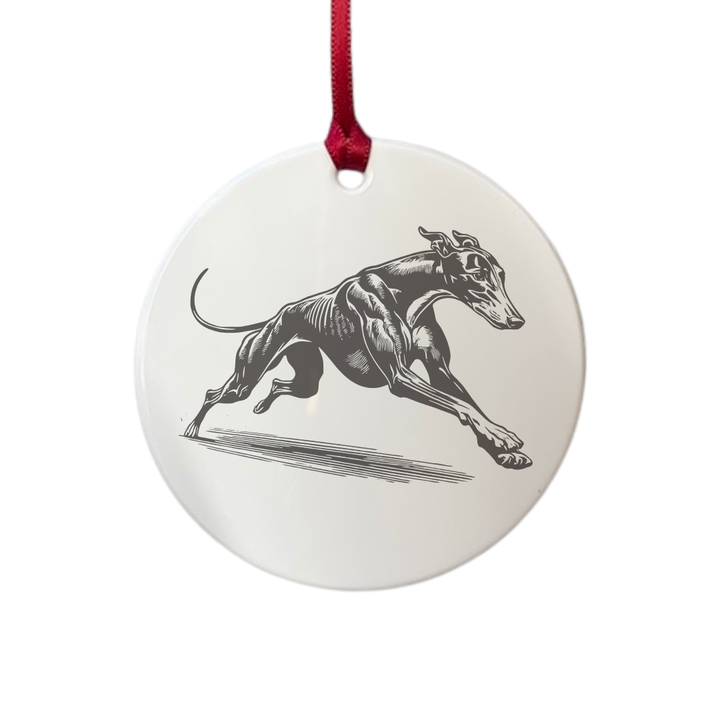 Personalised Greyhound Running Engraved White Acrylic Decoration