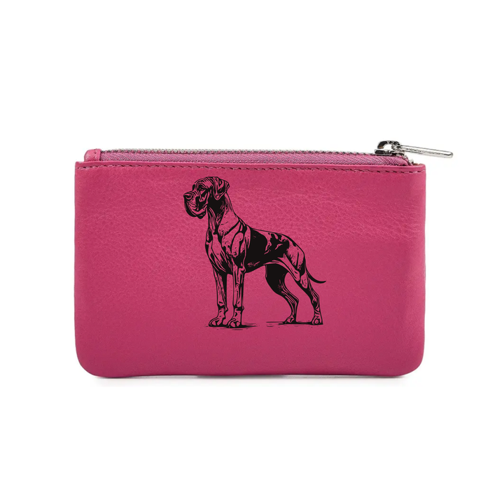Great Dane Standing Engraved Genuine Leather Coin Purse (Multiple Colour Options)