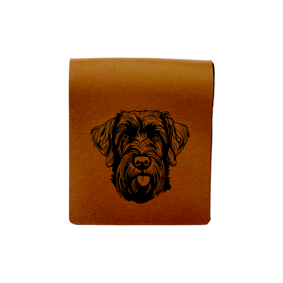 Russian Black Terrier Face Engraved Genuine Leather Magnetic Bookmark