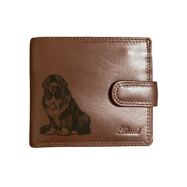 Personalised Newfoundland Sitting Engraved Dark Tan Genuine Leather Wallet