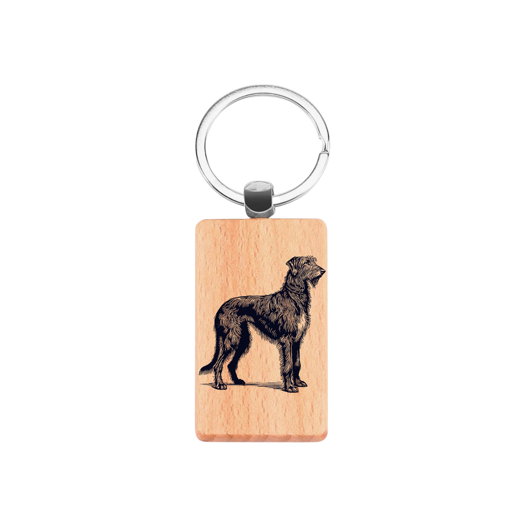 Irish Wolfhound Standing Engraved Rectangle Wooden Keyring