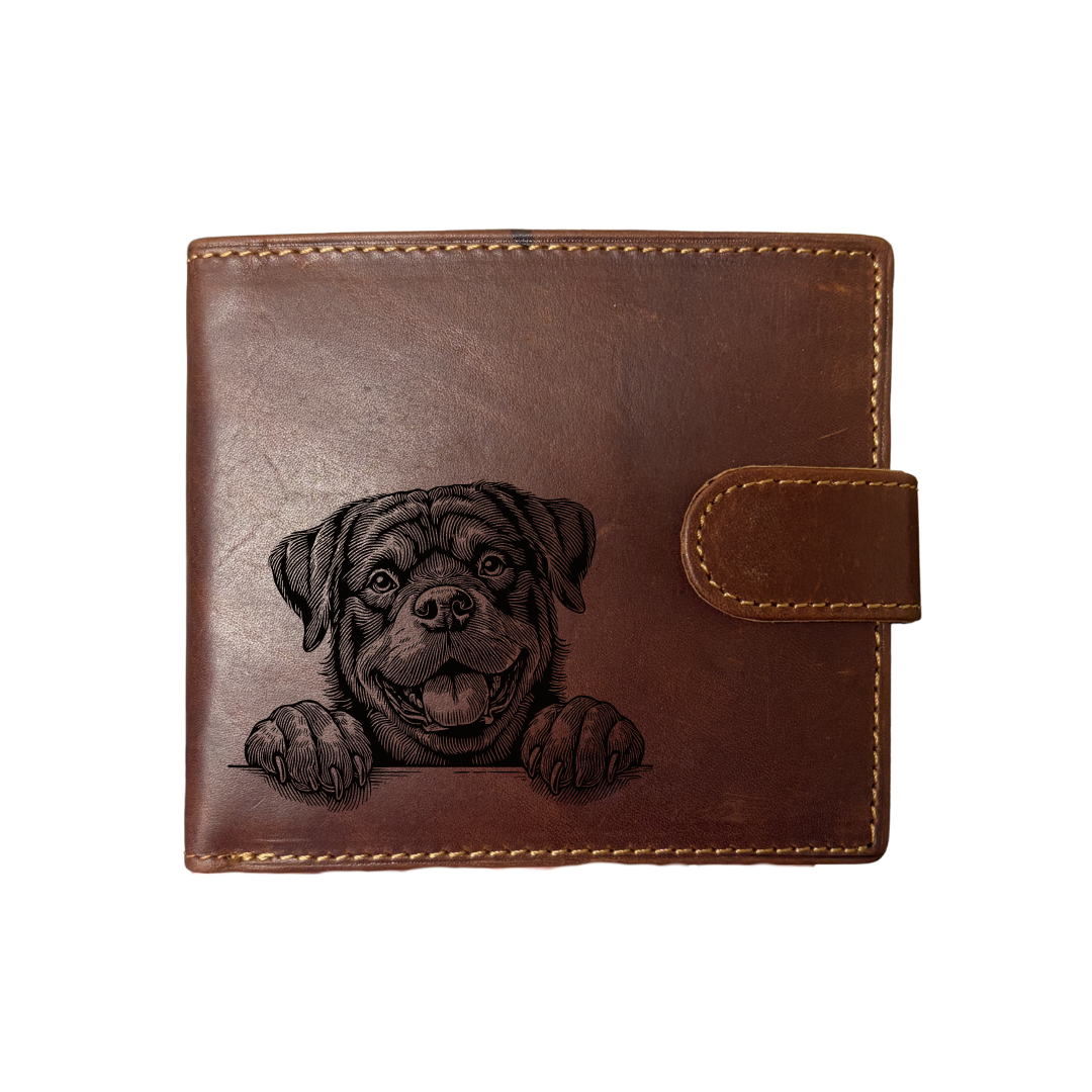 Personalised Rottweiler Paws Engraved Dark Tan Genuine Leather Wallet