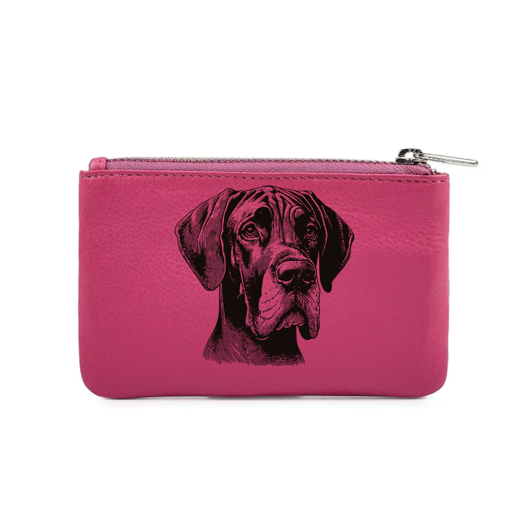 Great Dane Face Engraved Genuine Leather Coin Purse (Multiple Colour Options)