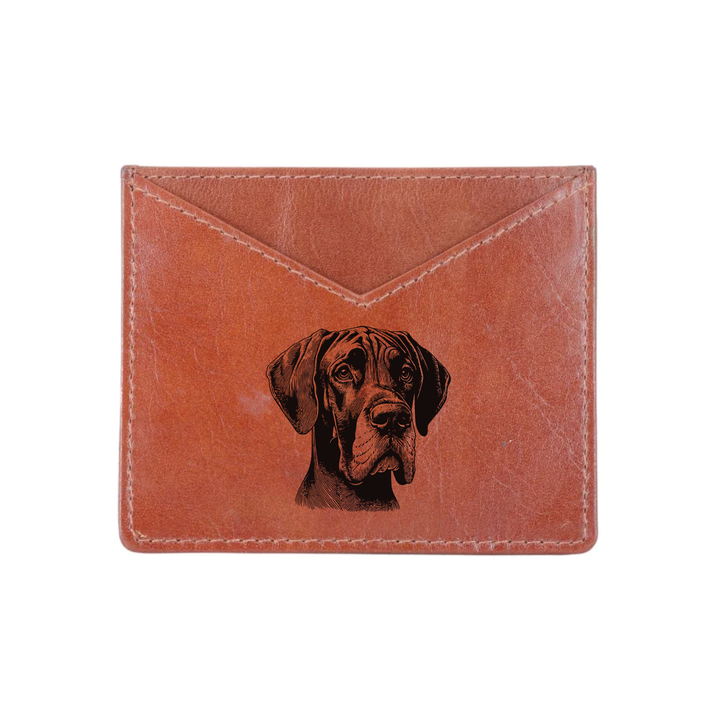 Great Dane Face Engraved Genuine Leather Cardholder