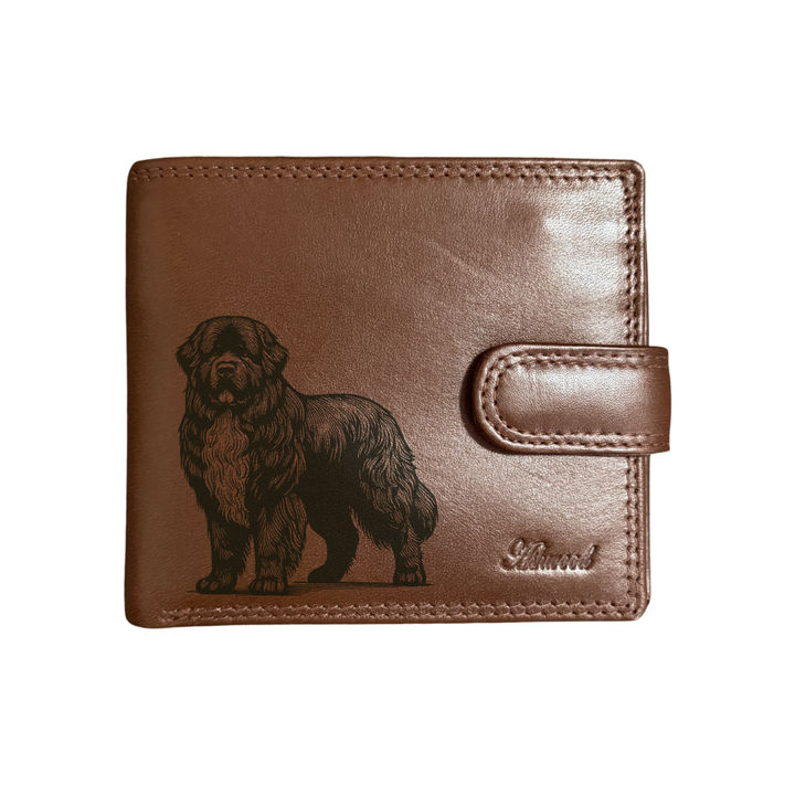 Personalised Newfoundland Standing Engraved Dark Tan Genuine Leather Wallet