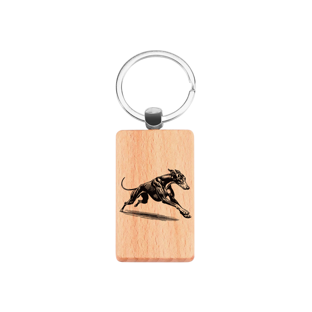 Greyhound Running Engraved Rectangle Wooden Keyring