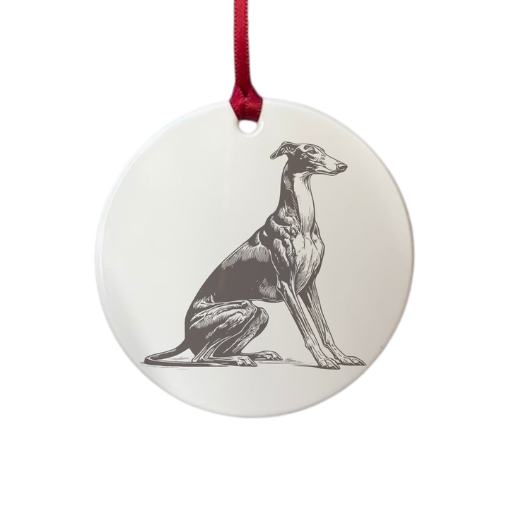 Personalised Greyhound Sitting Engraved White Acrylic Decoration