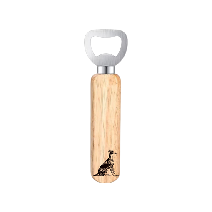 Greyhound Sitting Engraved Wooden Bottle Opener