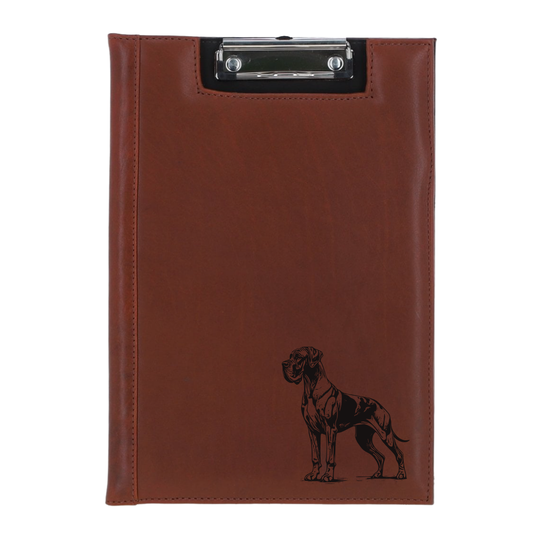 Great Dane Standing Engraved Leather Clipboard