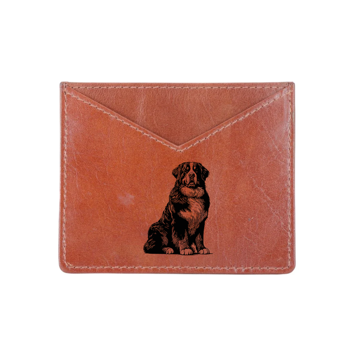 Bernese Mountain Dog Sitting Engraved Genuine Leather Cardholder
