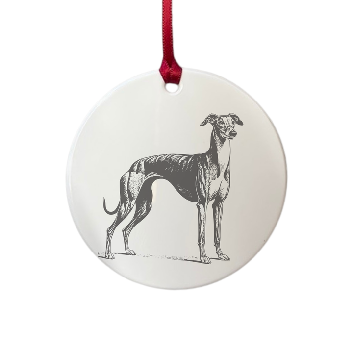 Personalised Greyhound Standing Engraved White Acrylic Decoration