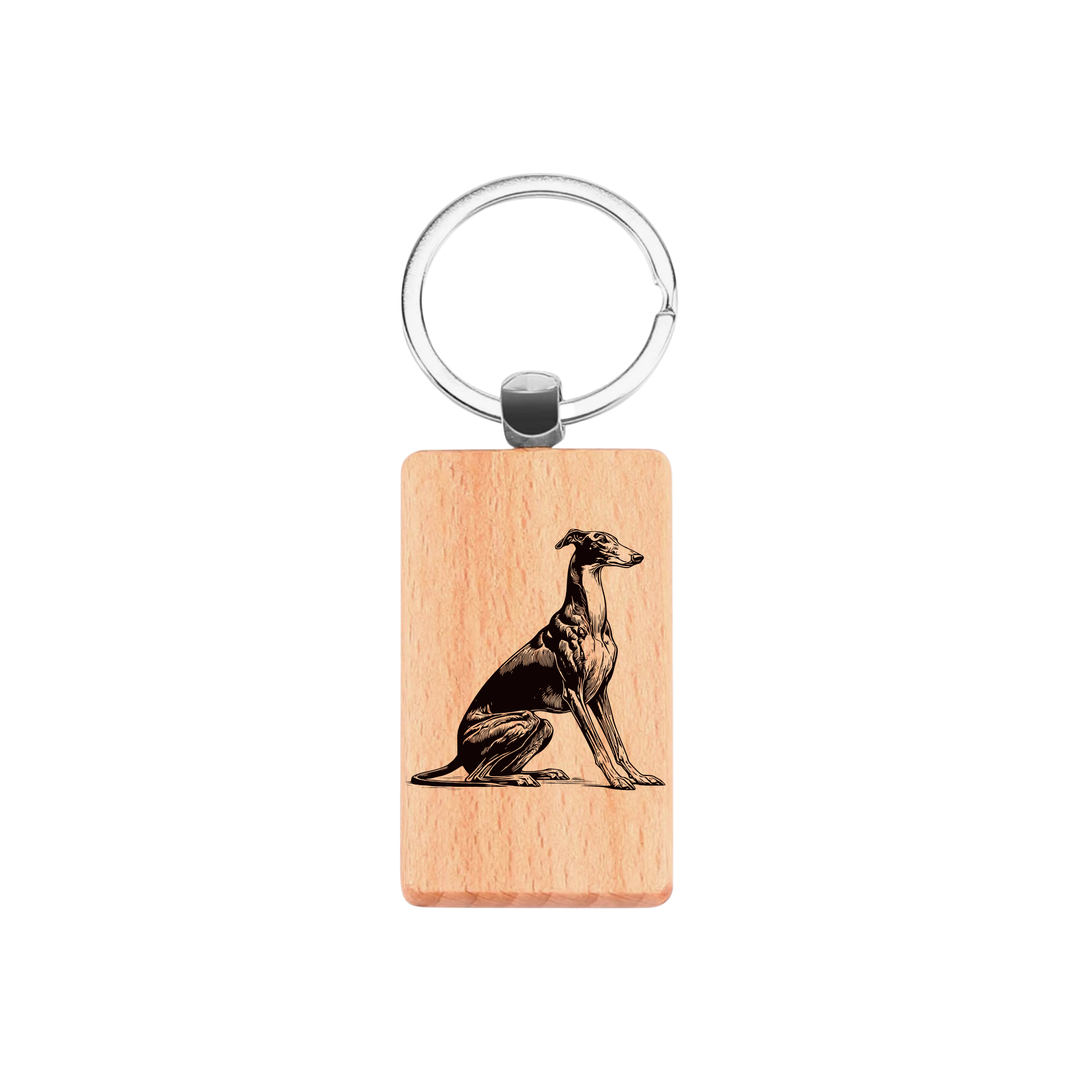 Greyhound Sitting Engraved Rectangle Wooden Keyring