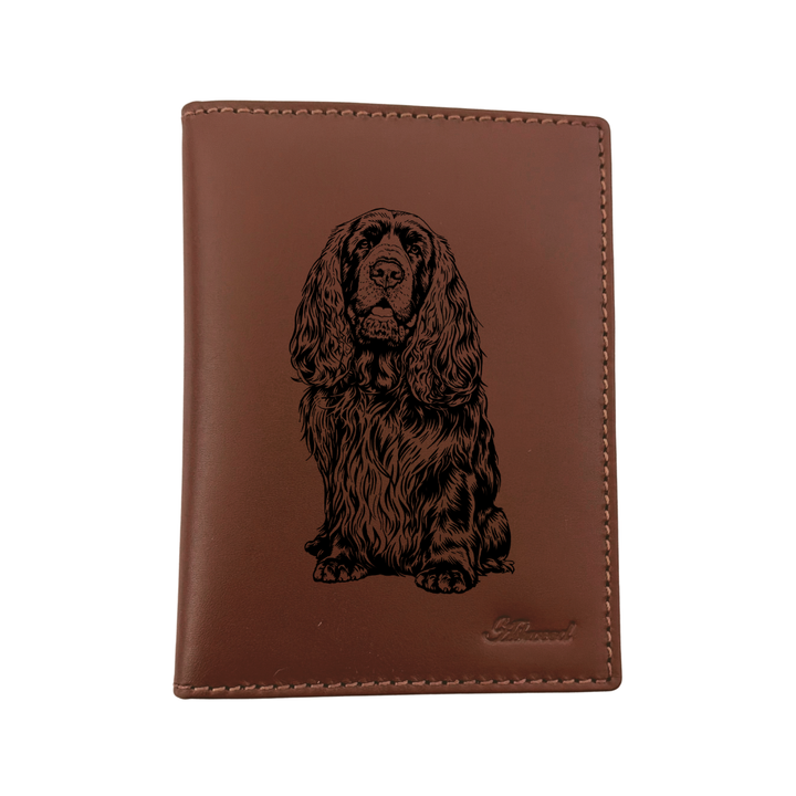 Sussex Spaniel Sitting Engraved Leather Passport Cover