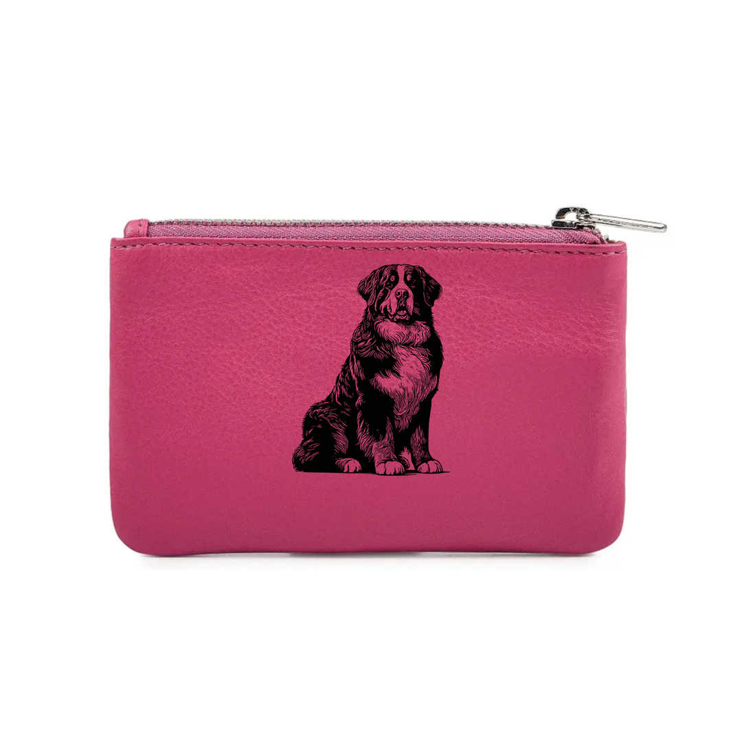 Bernese Mountain Dog Sitting Engraved Genuine Leather Coin Purse (Multiple Colour Options)