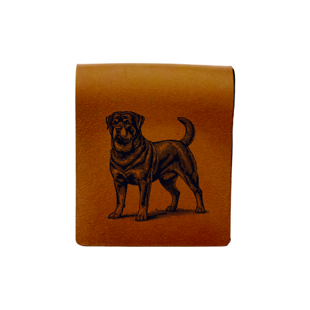 Rottweiler Standing Engraved Genuine Leather Magnetic Bookmark