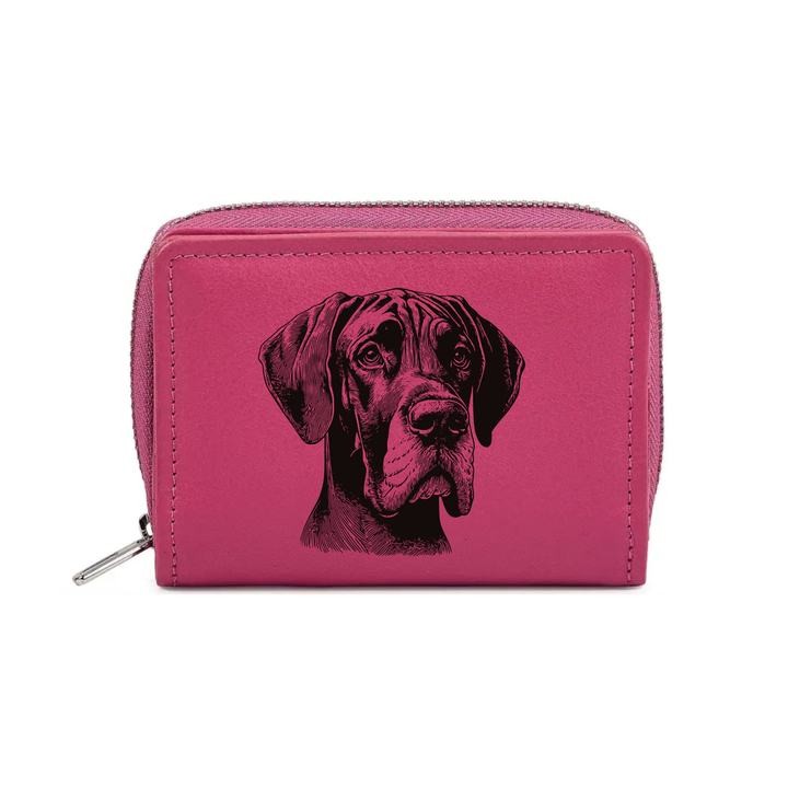 Great Dane Face Engraved Small Leather Purse (Green/Pink/Blue/Red)