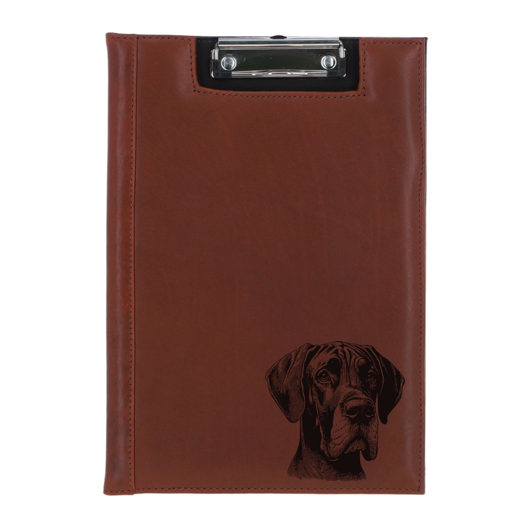 Great Dane Face Engraved Leather Clipboard