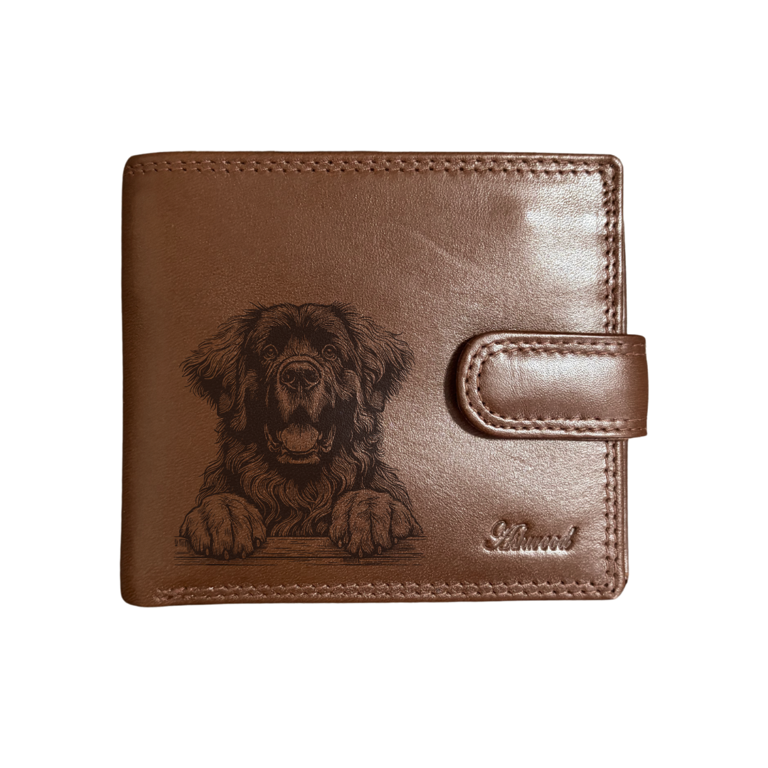 Personalised Leonberger Paws Engraved Dark Tan Genuine Leather Wallet