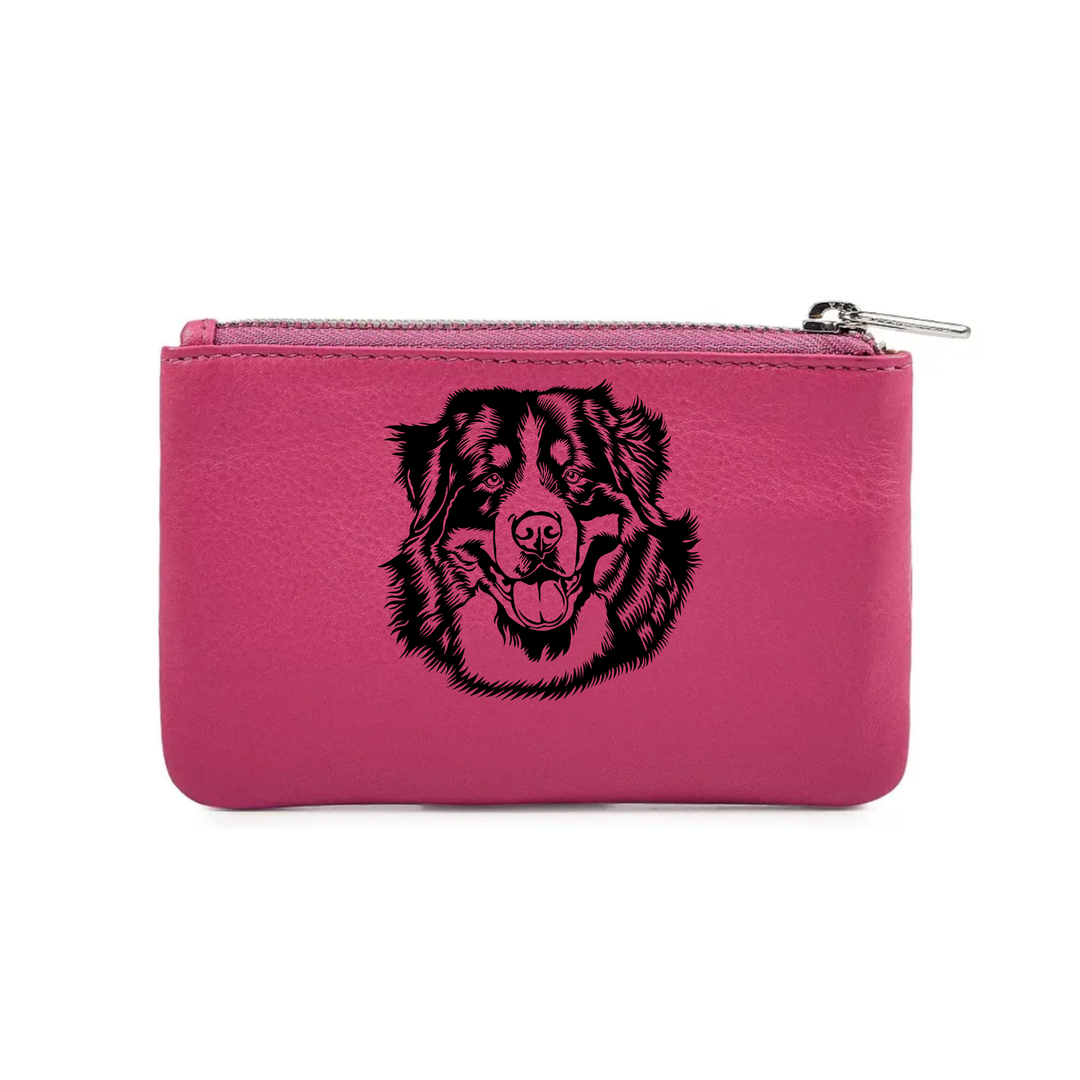 Bernese Mountain Dog Face Engraved Genuine Leather Coin Purse (Multiple Colour Options)