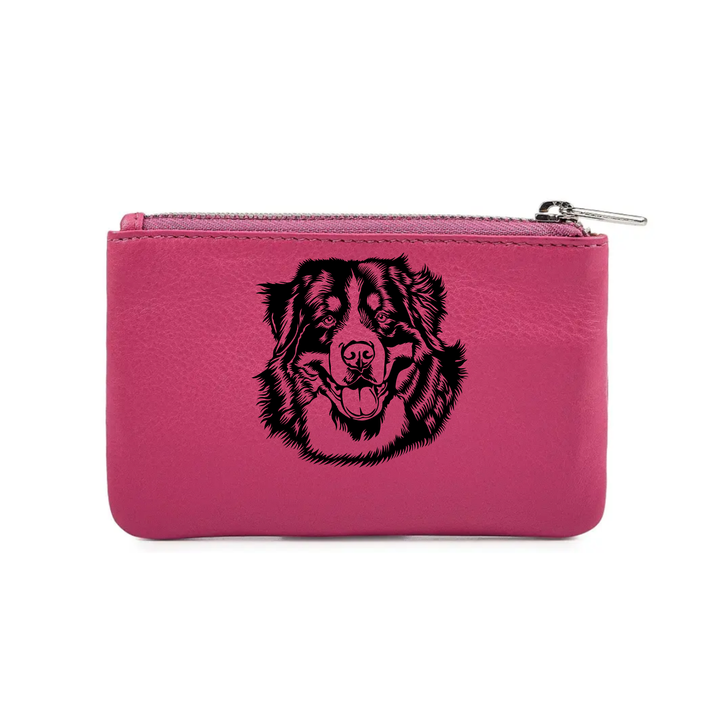 Bernese Mountain Dog Face Engraved Genuine Leather Coin Purse (Multiple Colour Options)
