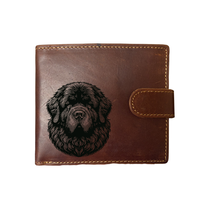 Personalised Newfoundland Face Engraved Dark Tan Genuine Leather Wallet