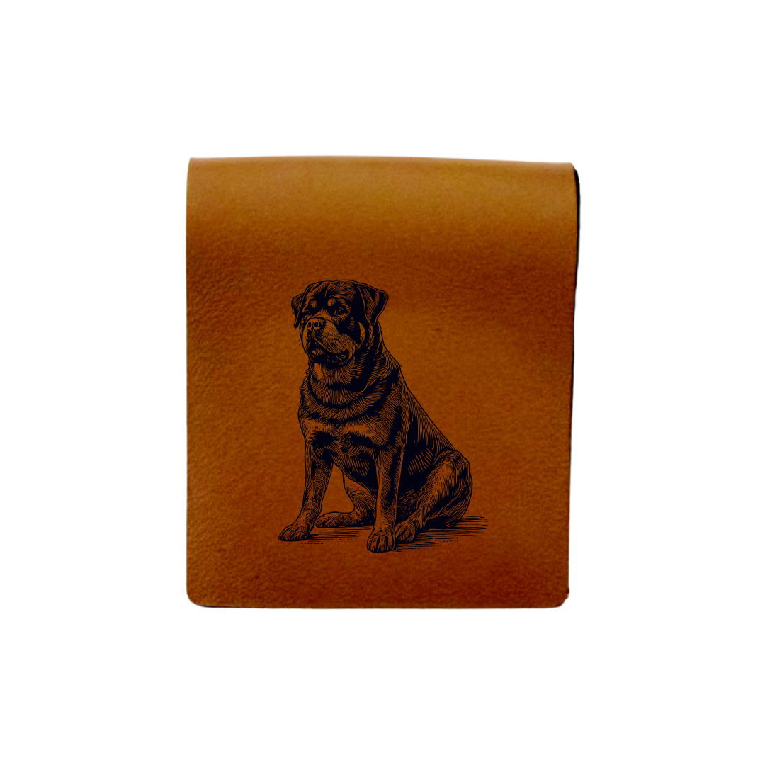 Rottweiler Sitting Engraved Genuine Leather Magnetic Bookmark