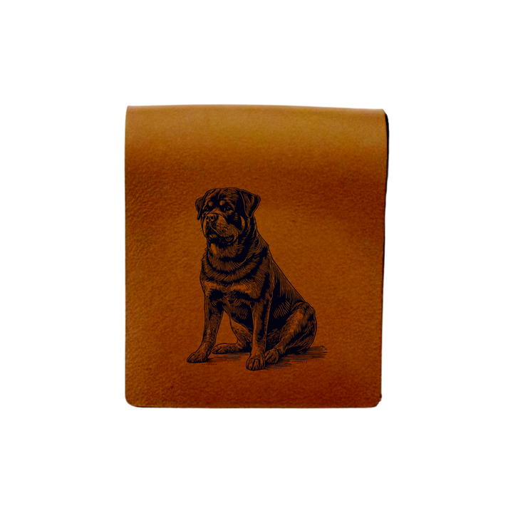 Rottweiler Sitting Engraved Genuine Leather Magnetic Bookmark