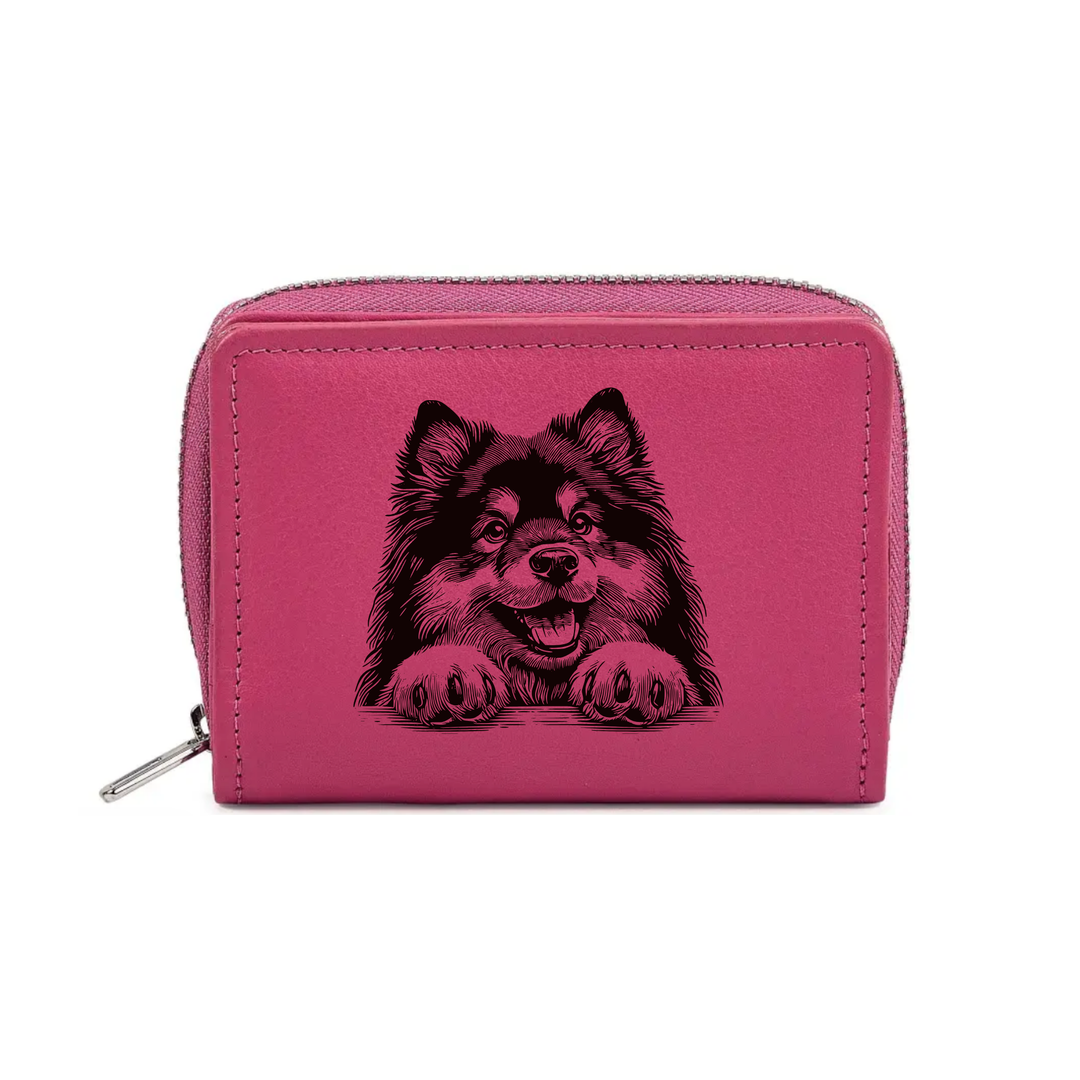 Finnish Lapphund Paws Engraved Small Leather Purse (Green/Pink/Blue/Red)