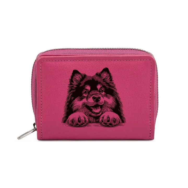 Finnish Lapphund Paws Engraved Small Leather Purse (Green/Pink/Blue/Red)