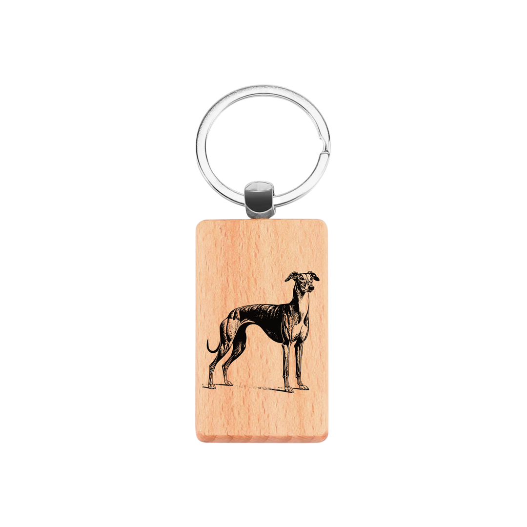 Greyhound Standing Engraved Rectangle Wooden Keyring