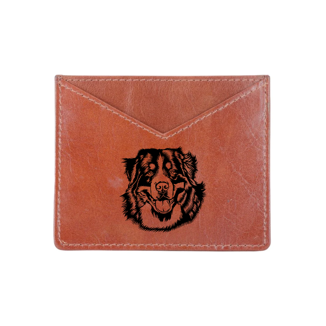 Bernese Mountain Dog Face Engraved Genuine Leather Cardholder