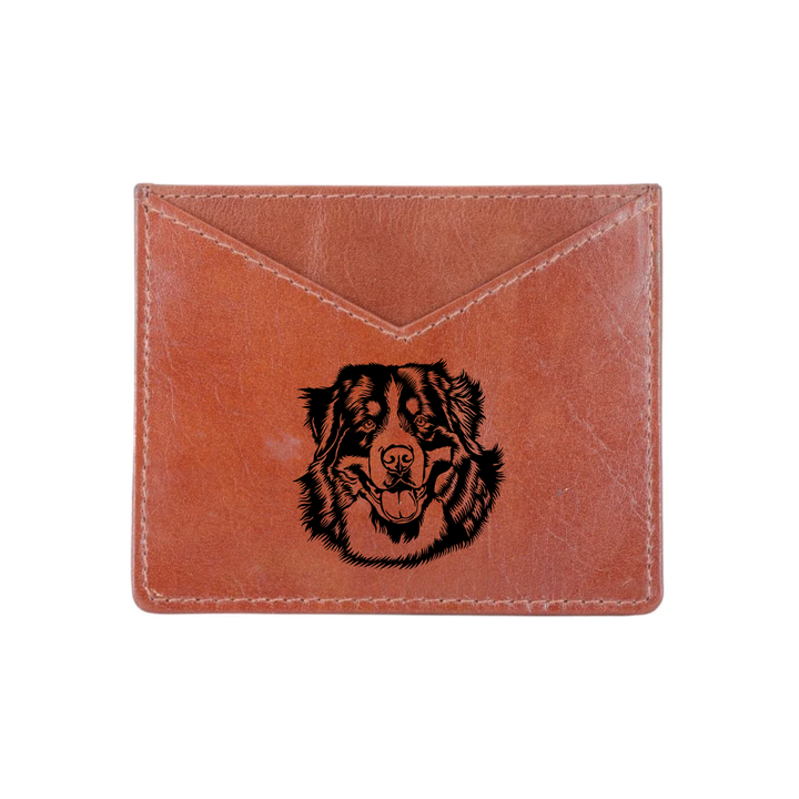 Bernese Mountain Dog Face Engraved Genuine Leather Cardholder