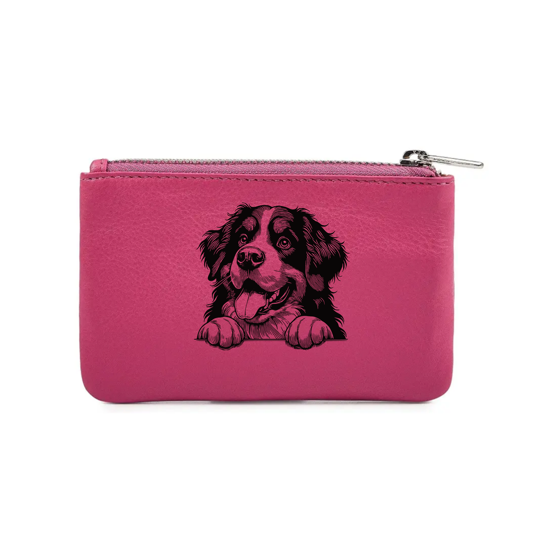 Bernese Mountain Dog Paws Engraved Genuine Leather Coin Purse (Multiple Colour Options)