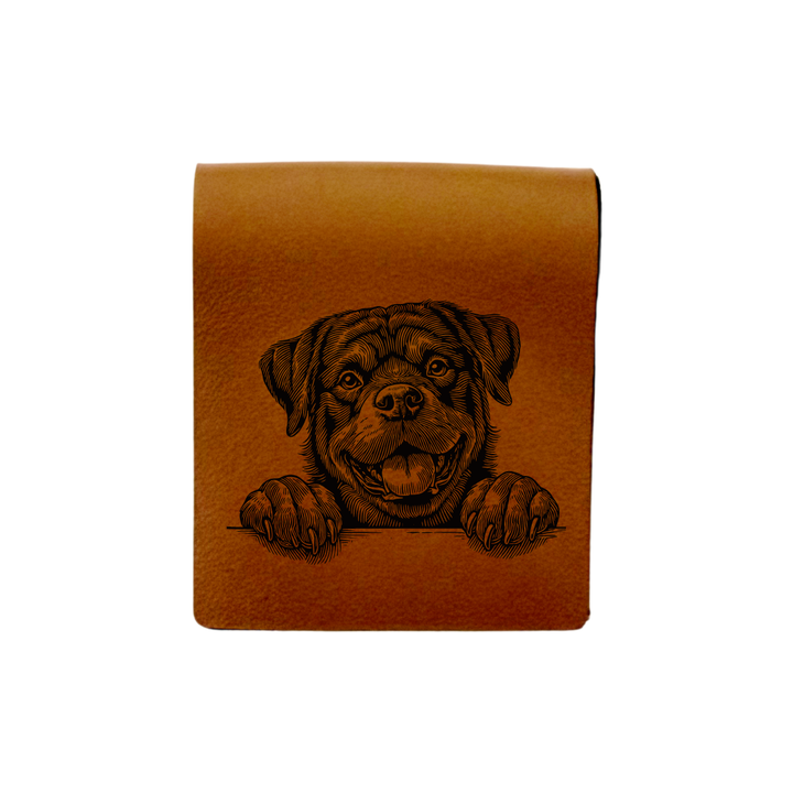 Rottweiler Paws Engraved Genuine Leather Magnetic Bookmark