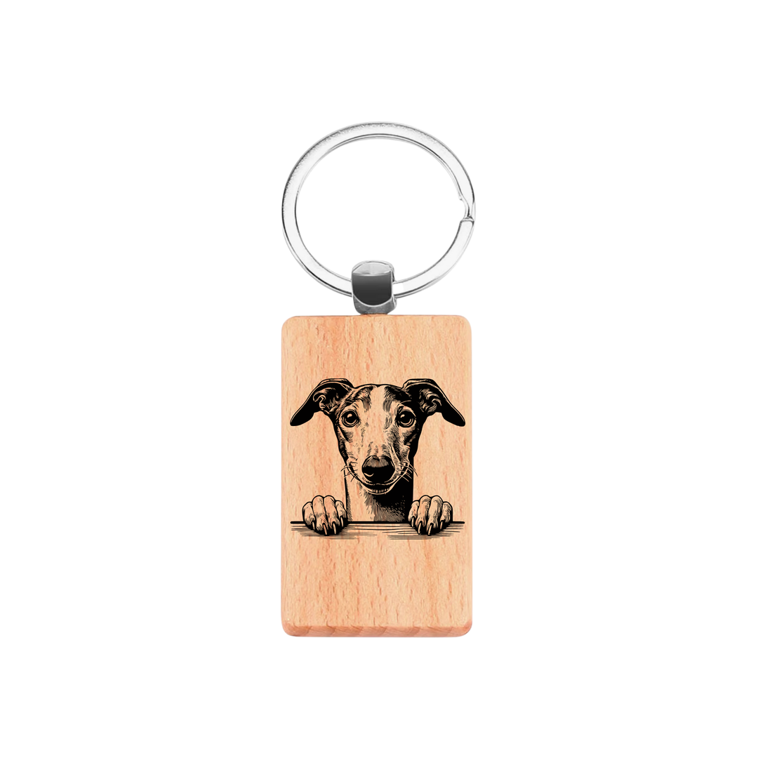 Whippet Paws Engraved Rectangle Wooden Keyring