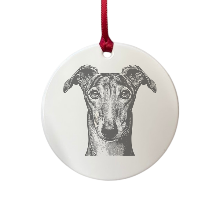 Personalised Greyhound Face Engraved White Acrylic Decoration