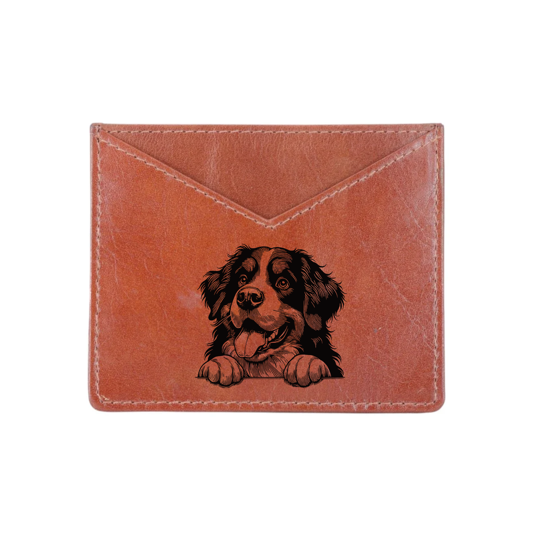 Bernese Mountain Dog Paws Engraved Genuine Leather Cardholder