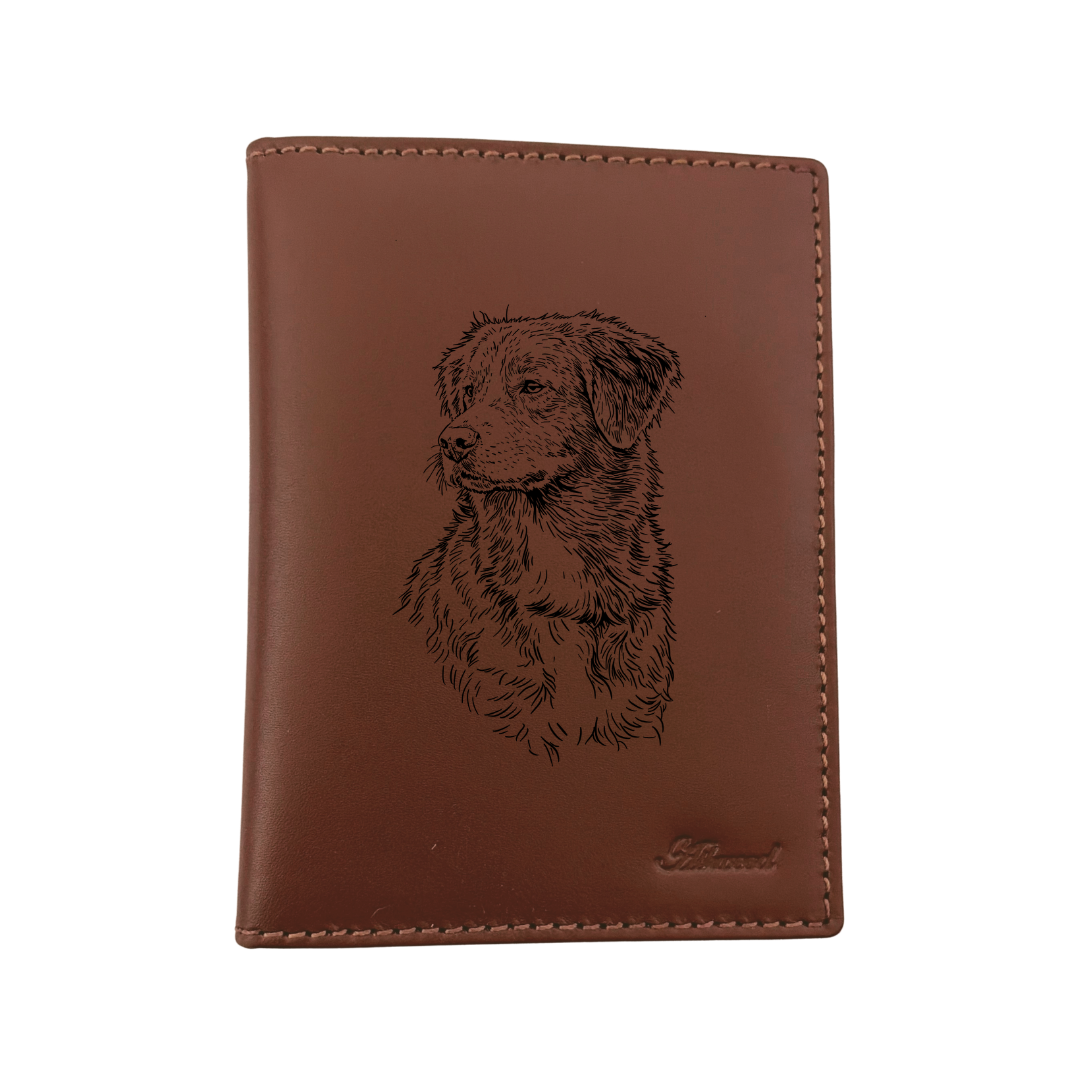 Nova Scotia Duck Tolling Retriever Face & Chest Engraved Leather Passport Cover